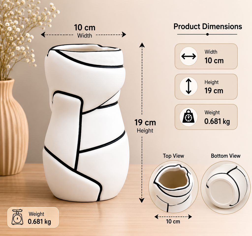 White Abstract Flower Vase with Black Detailing (YM2342)