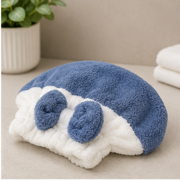 Blue Cute Microfiber Hair Towel Cap (YM375)