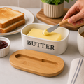 Vintage Ceramic Butter Dish with Wooden Lid & Butter Knife (YM2461)