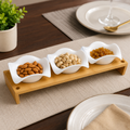 Ceramic Bowl Set with Bamboo Tray – White (YM392)