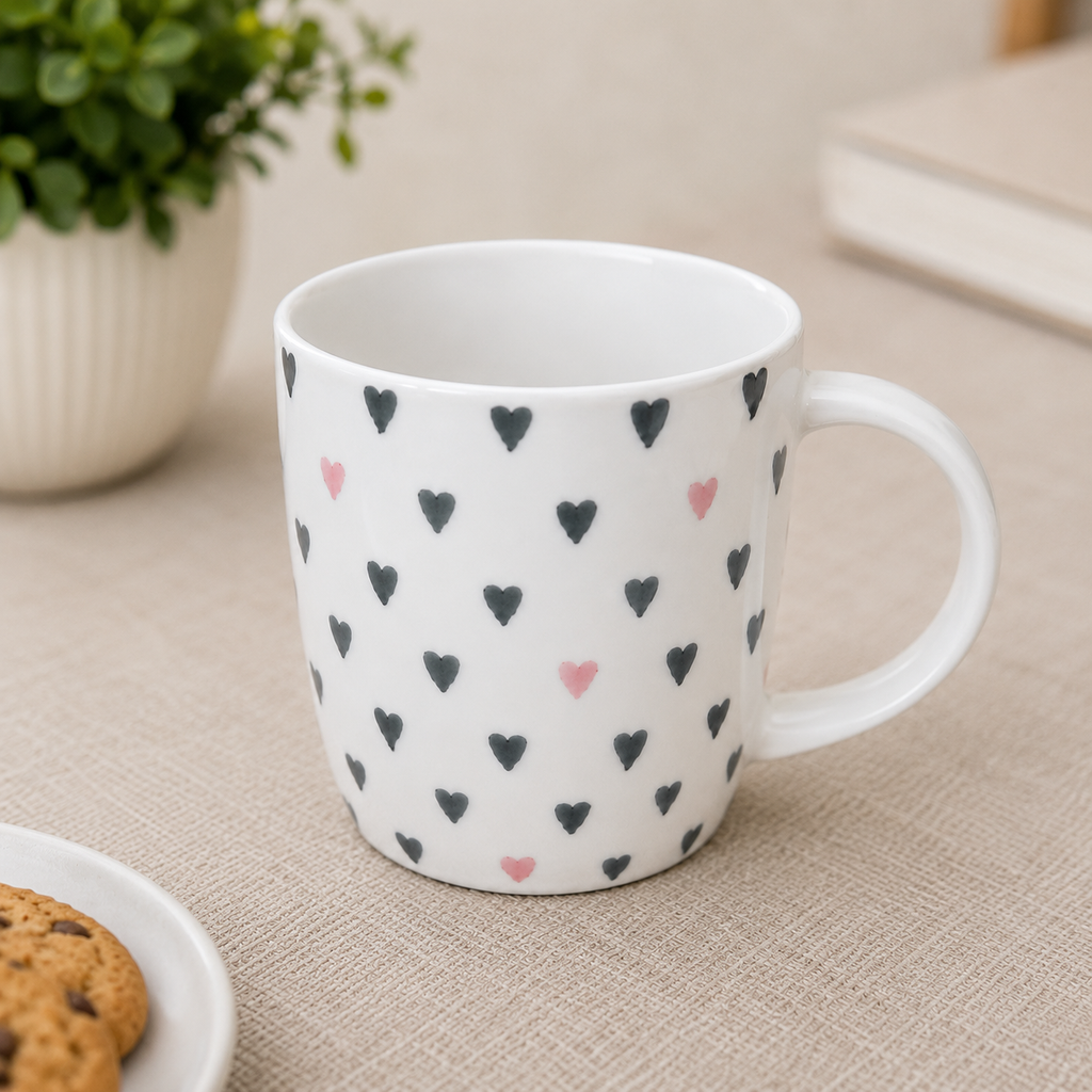 Heart Print Ceramic Tea & Coffee Mug (YM2850)