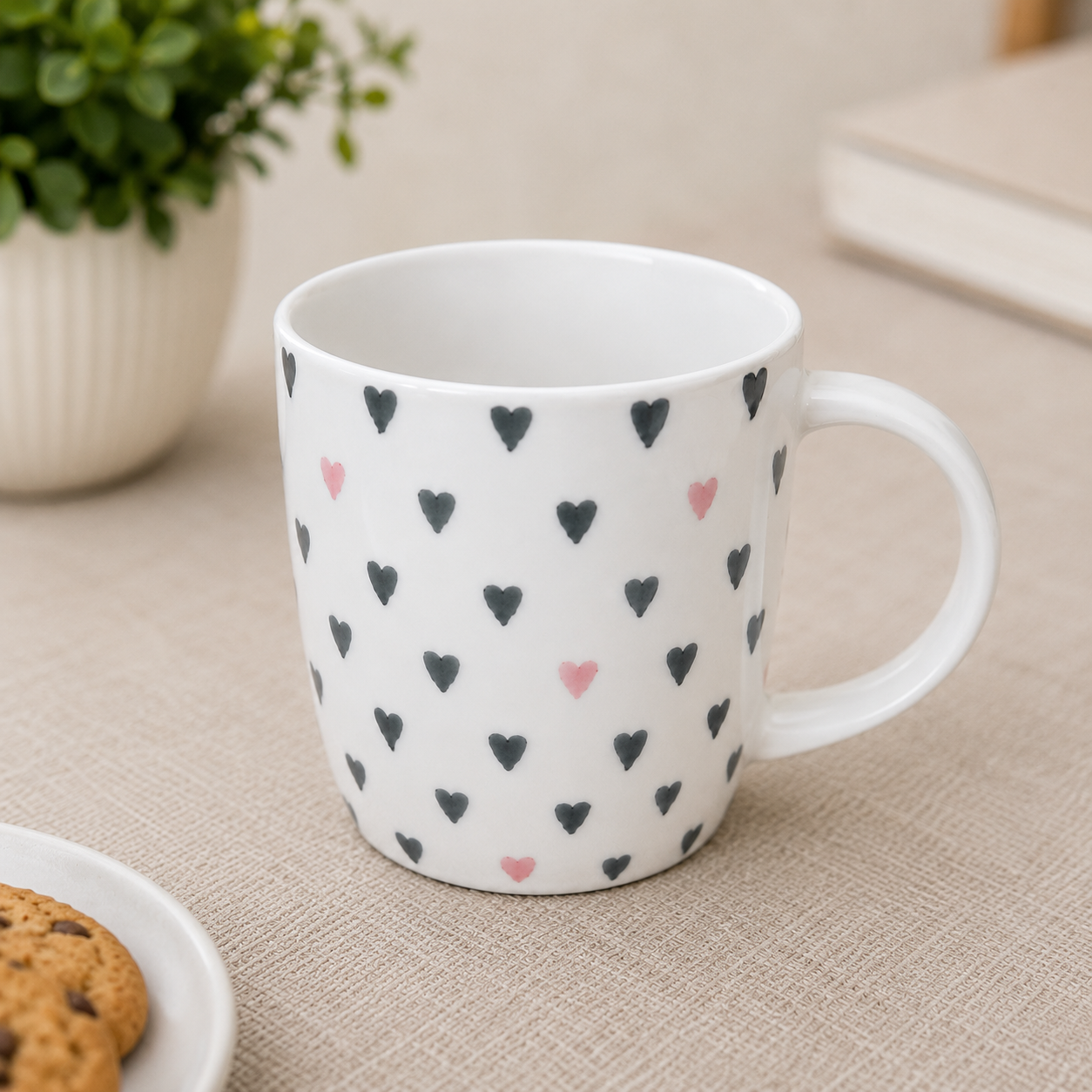 Heart Print Ceramic Tea & Coffee Mug (YM2850)