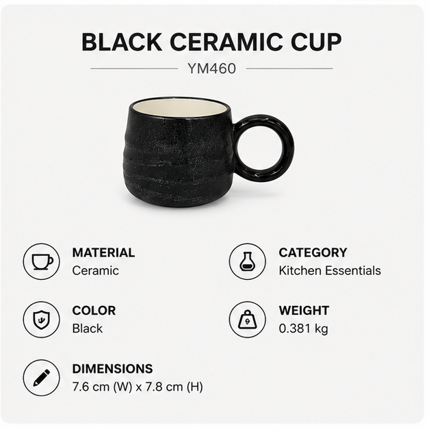 Black Ceramic Tea & Coffee Cup (YM460)