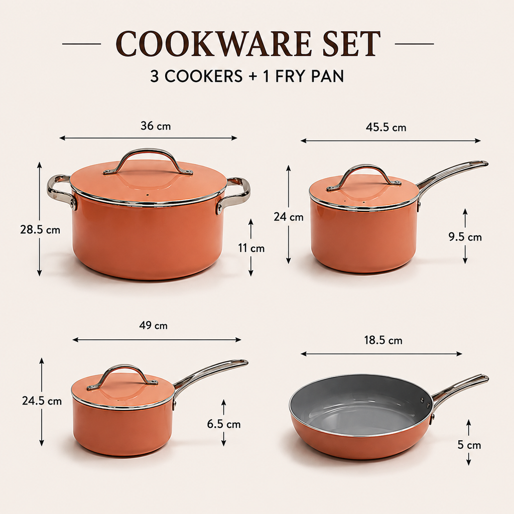 Premium Peach Titanium Cookware Set of 4 (YM1608)