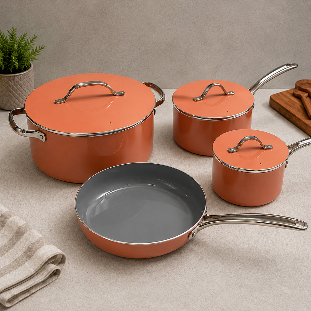 Premium Peach Titanium Cookware Set of 4 (YM1608)