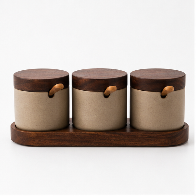 Ceramic Seasoning Jar Set with Plate & Spoons (YM2400)