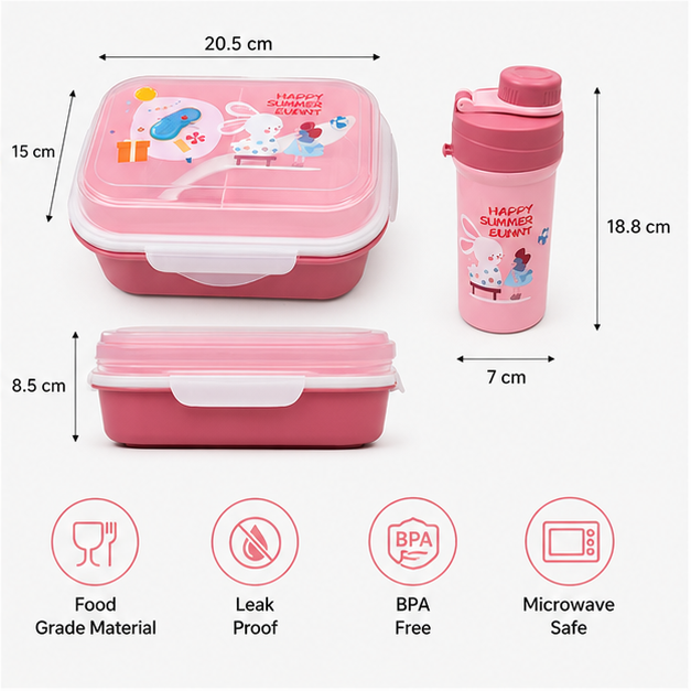 Pink Kids Lunch Box & Bottle Set (YM2479)