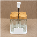 4 Jar Glass Spice Storage Set with Wooden Lids (YM073)