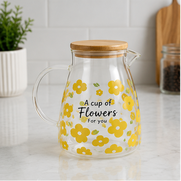 Printed Glass Water Jug with Floral Design (YM165)