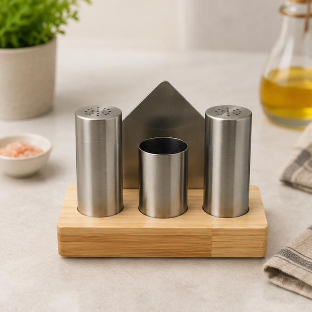 SS Seasoning Set with Paper Holder Stainless Steel Set of 3 (YM1670)