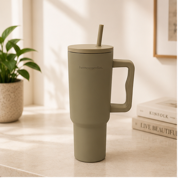 Premium Beige Insulated Tumbler with Handle & Straw (YM2634)