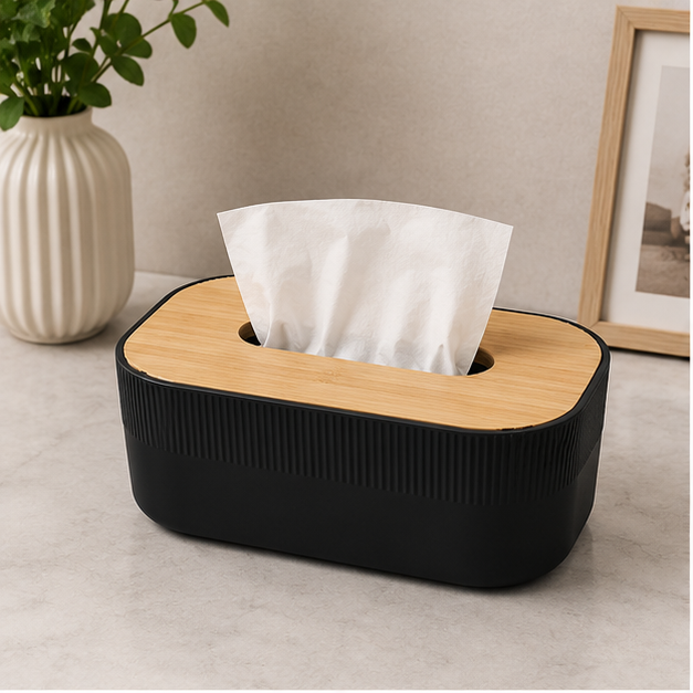 Tissue Paper Box with Wooden Lid Black (YM2712)