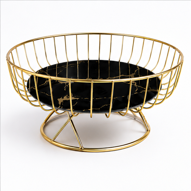 Decorative Gold Serving Fruit Basket with Black Bowl (YM1013)
