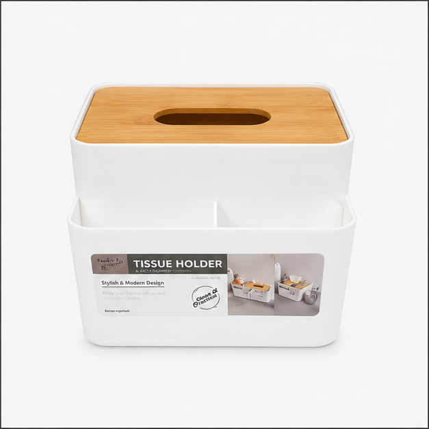 White Tissue Box Holder and Organizer - (YM563)