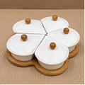 White Ceramic Serving Bowl Set with Wooden Tray (YM391)