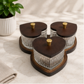Glass Condiment Jar Set with Wooden Tray - Set of 3 (YM2416)