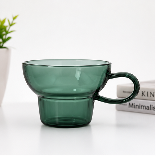 Green Glass Coffee Cup for Hot & Cold Drinks (YM1689)