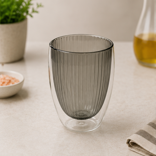 Stylish Grey Glass Cup for Everyday Drinkware Use  (YM1685)