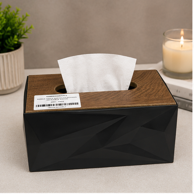 Tissue Paper Box with Wooden Lid Black (YM2718)