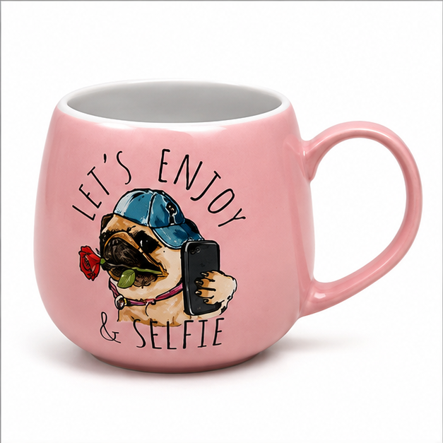 Pink Ceramic Coffee Mug with Travel Print Design (YM2831)