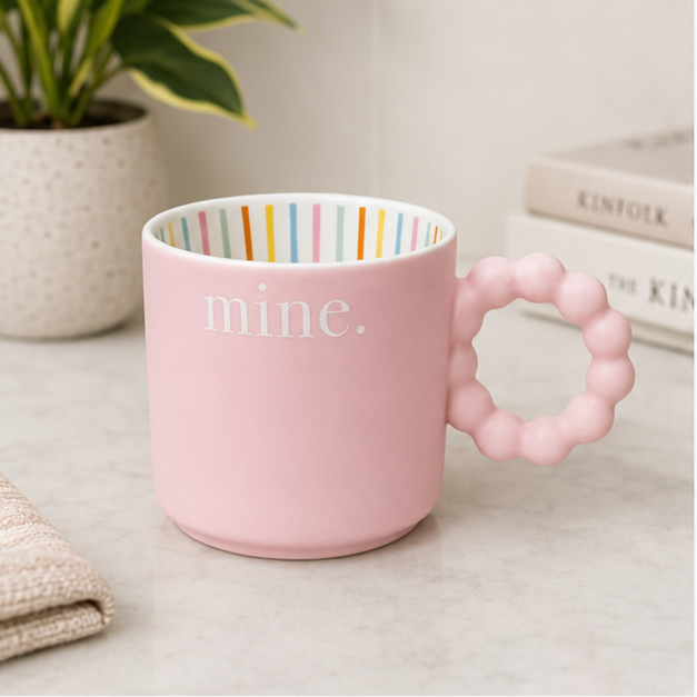 Pink Ceramic Coffee Mug with Ring Handle (YM2833)