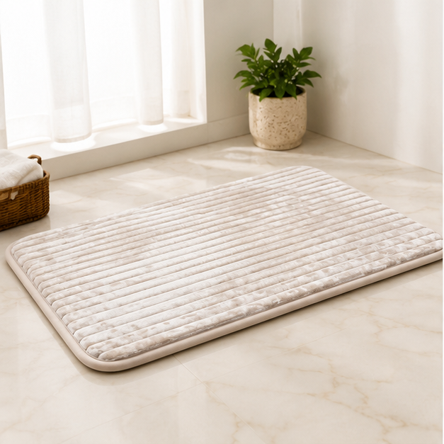 Soft Beige Striped Plush Door Mat for Home Entrance (YM1875)