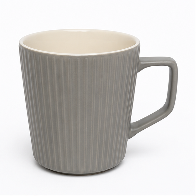 Charcoal Ribbed Ceramic Coffee Mug with Handle (YM783)