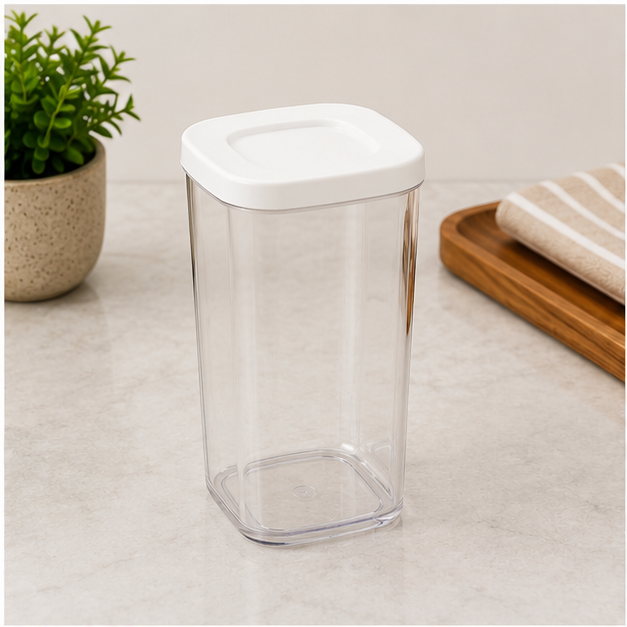 White Plastic Storage Box with Lid for Kitchen Organization (YM1240)