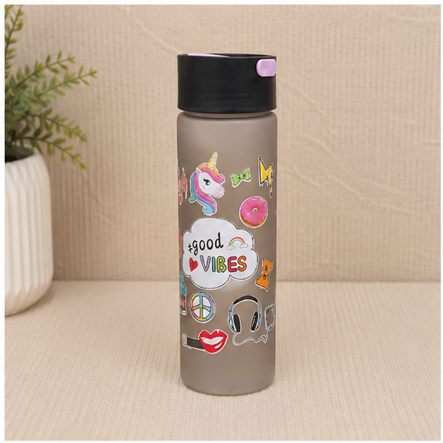 Black Plastic Water Bottle with Fun Graphic Print (YM636)
