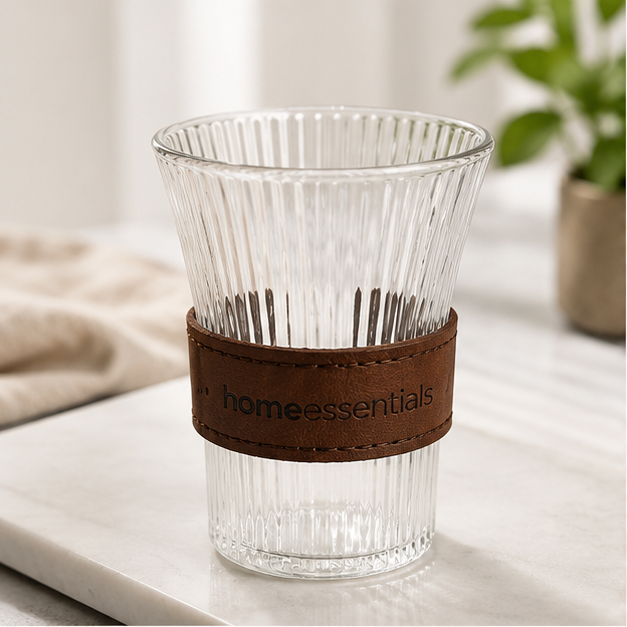 Transparent Ribbed Glass Cup with Sleeve Grip (YM1547)