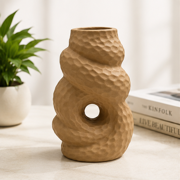 Modern Textured Light Brown Decorative Flower Vase (YM2353)
