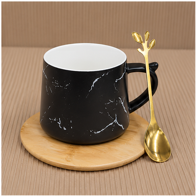 Black Sweet Mug Plate & Spoon Set (YM1741)