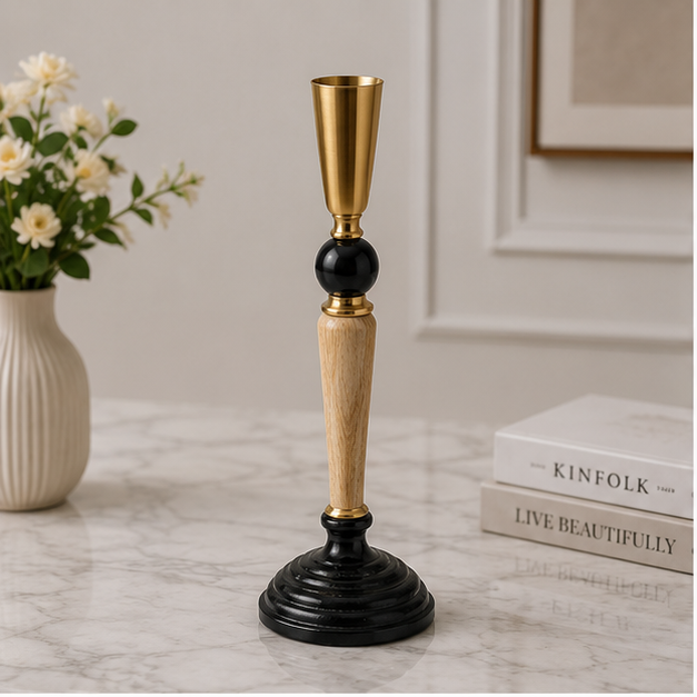 Classic Gold & Black Pedestal Candle Holder (YM1134)
