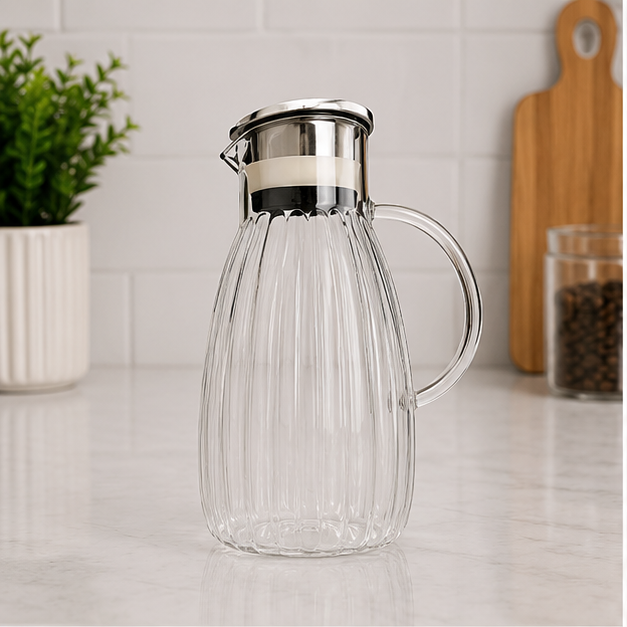 Amber Glass Jug & Glass Set - Set of 7 (YM169)