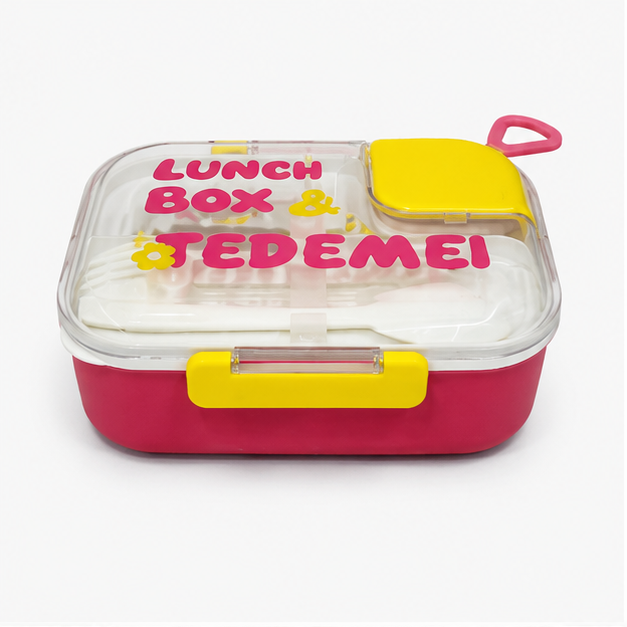 Stainless Steel Lunch Box with Fork & Spoon – Pink (YM2484)