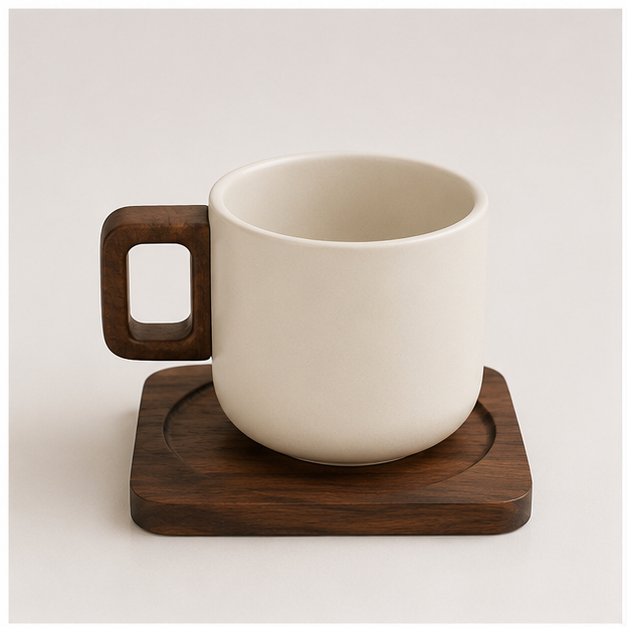 Off White Signature Latte Cup with Saucer (YM2387)