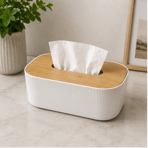Tissue Paper Box with Wooden Lid White (YM2712)