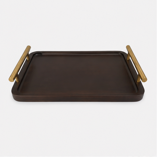 Signature Wooden Serving Tray with Gold Handles (YM2380)