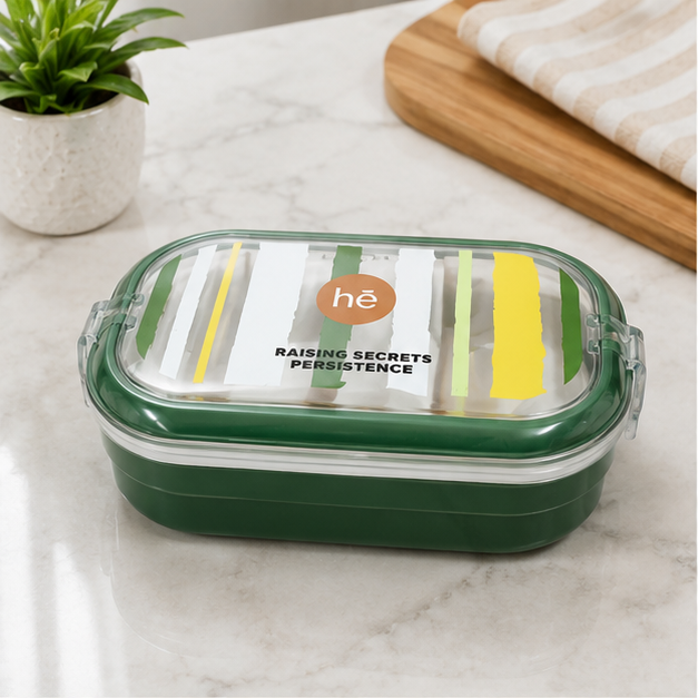 Green Plastic Lunch Box with Cutlery for Kids & Adults (YM2157)