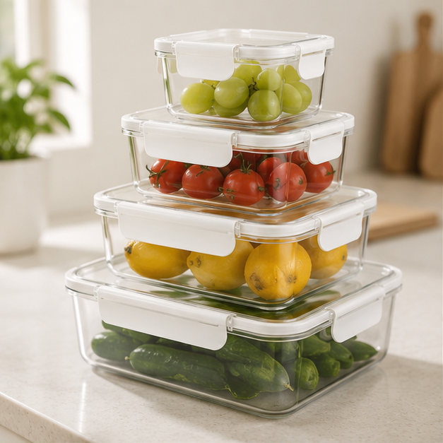 Airtight Plastic Storage Container Set of 4 - White (YM678)