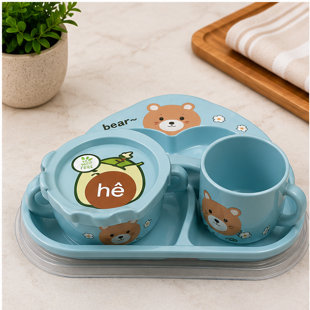 Blue Kids Plastic Cutlery Dining Set with Plate, Bowl & Cup (YM2123)