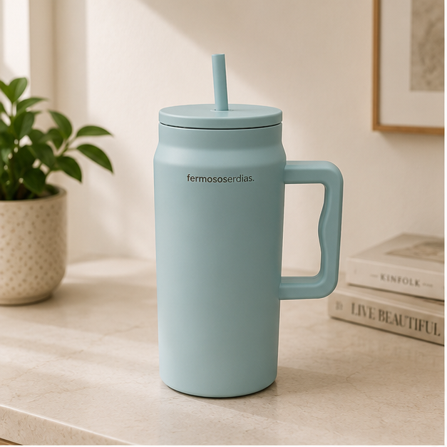 Premium Blue Insulated Tumbler with Handle & Straw (YM2631)