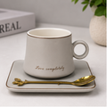 Grey Ceramic Coffee Cup Set with Tray & Gold Spoon (YM1747)