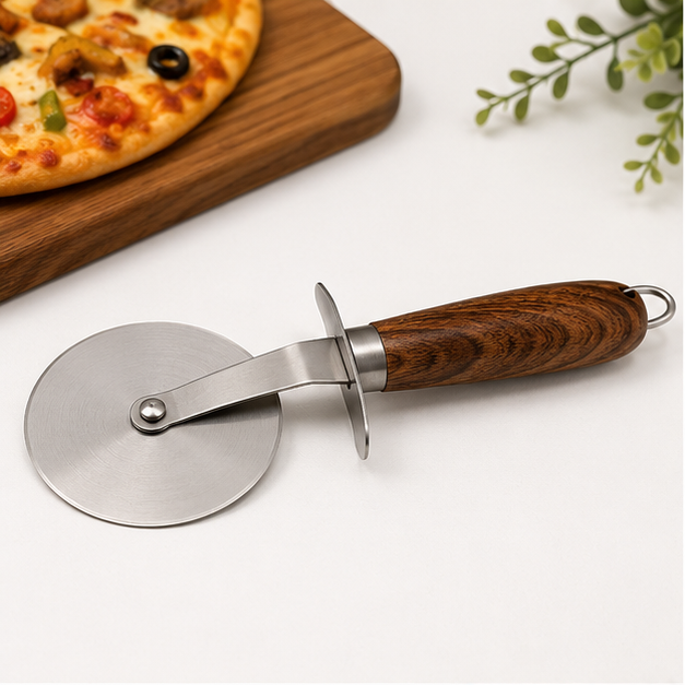 Brown Wooden Handle Pizza Cutter (YM103)