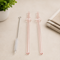 Reusable Pink Glass Straw Set with Cleaning Brush (YM153)