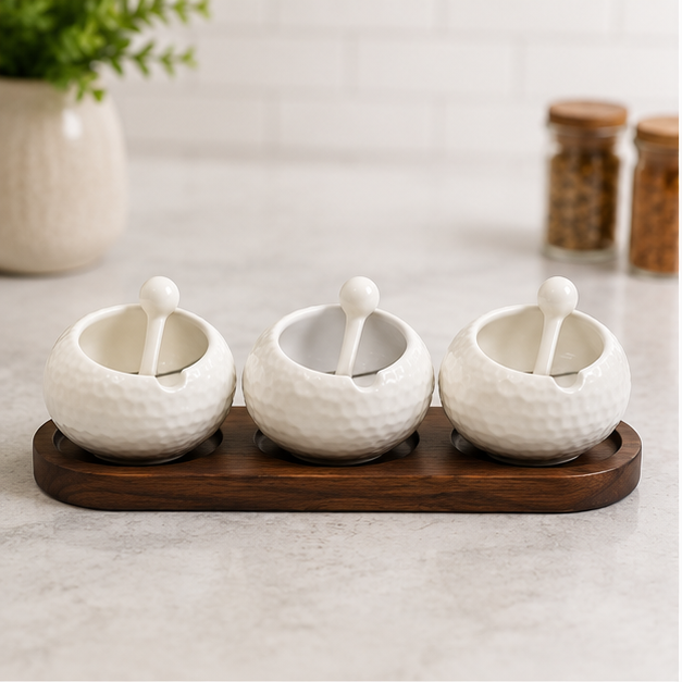 Ceramic Condiment Set with Tray White (YM2377)