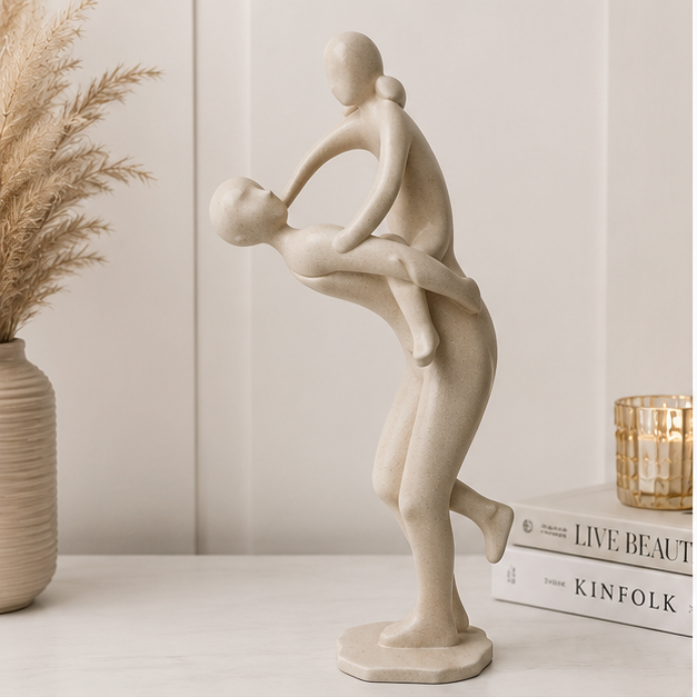 Abstract Parent & Child Embrace Sculpture – Matte Beige (YM2323)