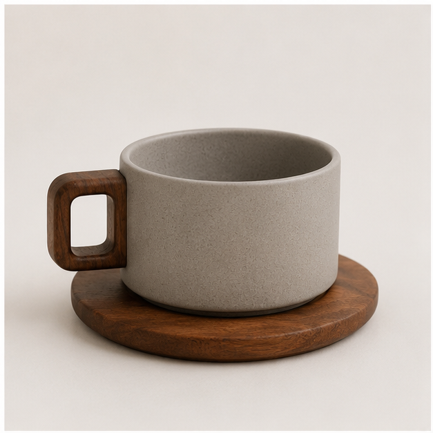 Grey Signature Latte Cup with Saucer (YM2386)