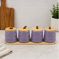 Ceramic Seasoning Purple Jar Set with Wooden Tray (YM1299)