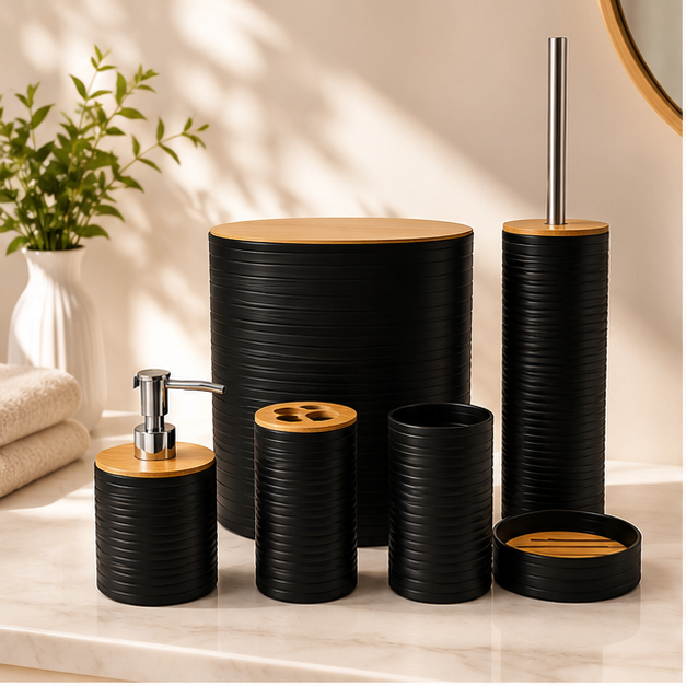 6-Piece Bathroom Accessories Set Black (YM258)